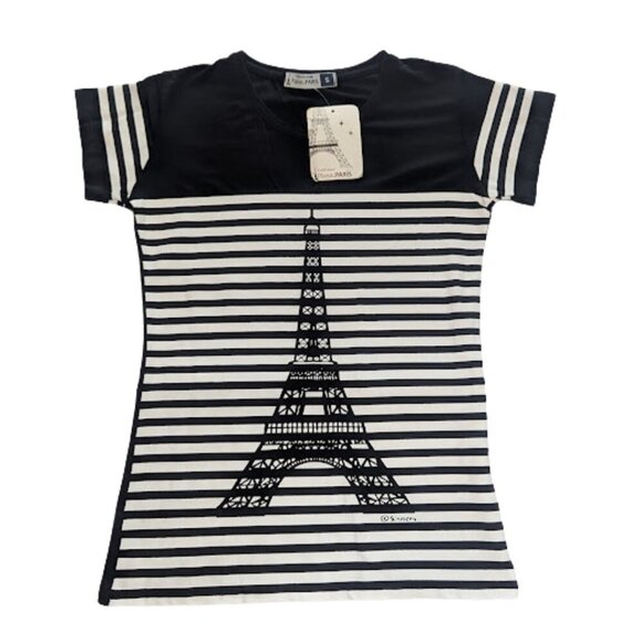 Plaisir De Paris Tops - NWT Plaisir De Paris Eiffel Tower Striped Tee Black/White * Size S